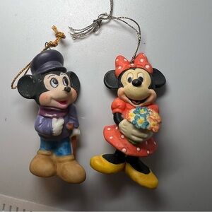 Vintage MICKEY MOUSE AND MINNIE MOUSE Ornament SET OF TWO WALT DISNEY Holiday